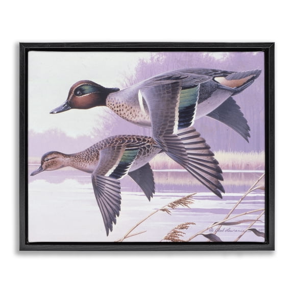 Stupell Industries Traditional Flying Mallards over Lake Black Floating Frame Canvas Art, 21 x 17, by Rod Lawrence