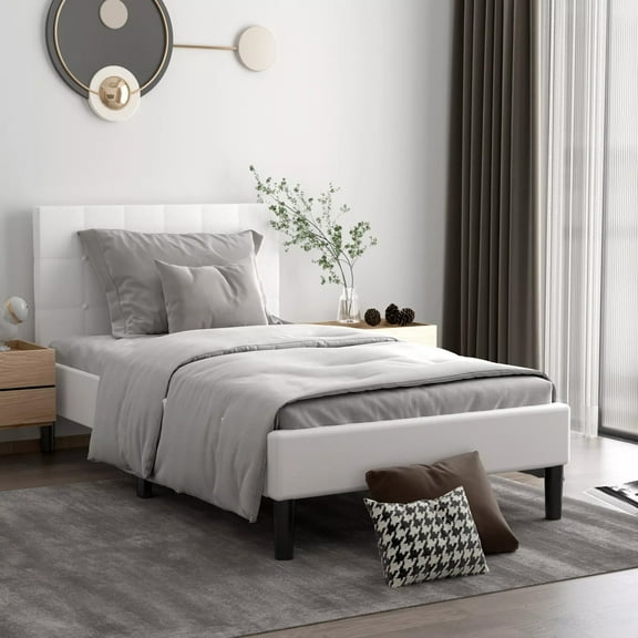 Auranook Twin Upholstered Bed Frame Button Tufted Headboard Mattress Foundation