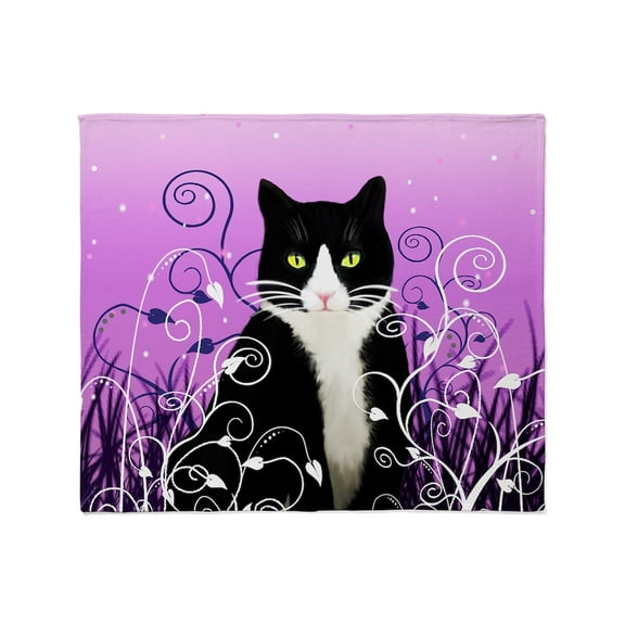 CafePress - Tuxedo Cat On Lavender Throw Blanket - Soft Fleece Throw Blanket, 50"x60" for All Ages