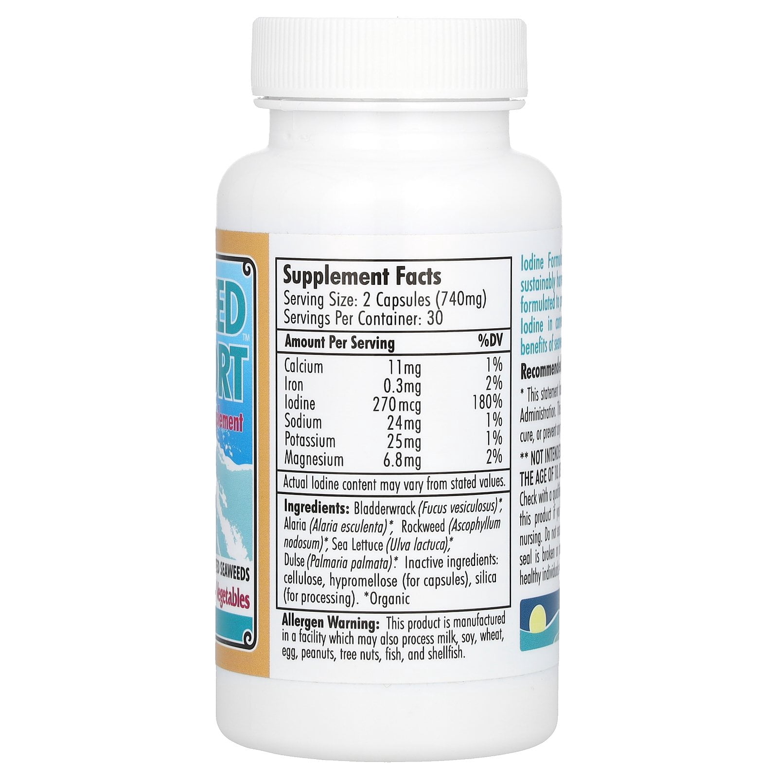 Maine Coast Sea Vegetables Seaweed Support, Iodine Formula, 60 Capsules
