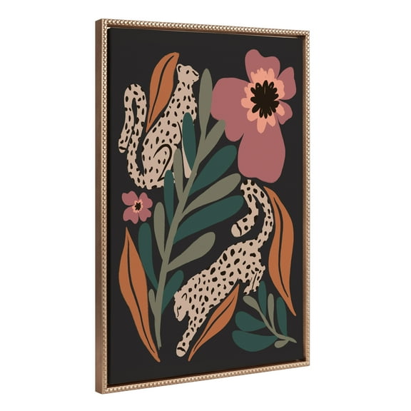 Kate and Laurel Sylvie Beaded Wild Garden Vintage Framed Canvas Wall Art by Oris Eddu, 23x33 Gold, Modern Colorful Plant and Animal Art