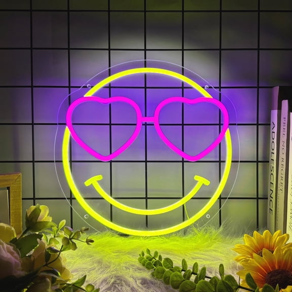 Smile Face Neon Sign for Wall Decor, Cute Smily Face Emoji Led Signs for Home Decor, Dimmable Neon Light Sign for Bedroom, Game Room, Living Room, Bar Decoration, Man Cave