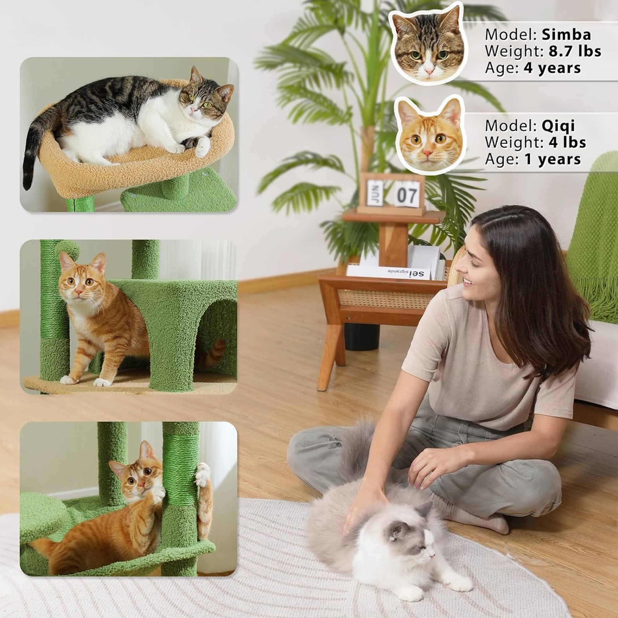 Pefilos 45" Cat Tree Tower for Indoor Cats, 5-Level Cat Condo for Large Cats with Large Hammock, Big Top Perch and 4 Sisal Covered Scratching Pos, Green Pefilos 45" Cat Tree Tower for Indoor Cats, 5-Level Cat Condo for Large Cats with Large Hammock, Big Top Perch and 4 Sisal Covered Scratching Pos, Green