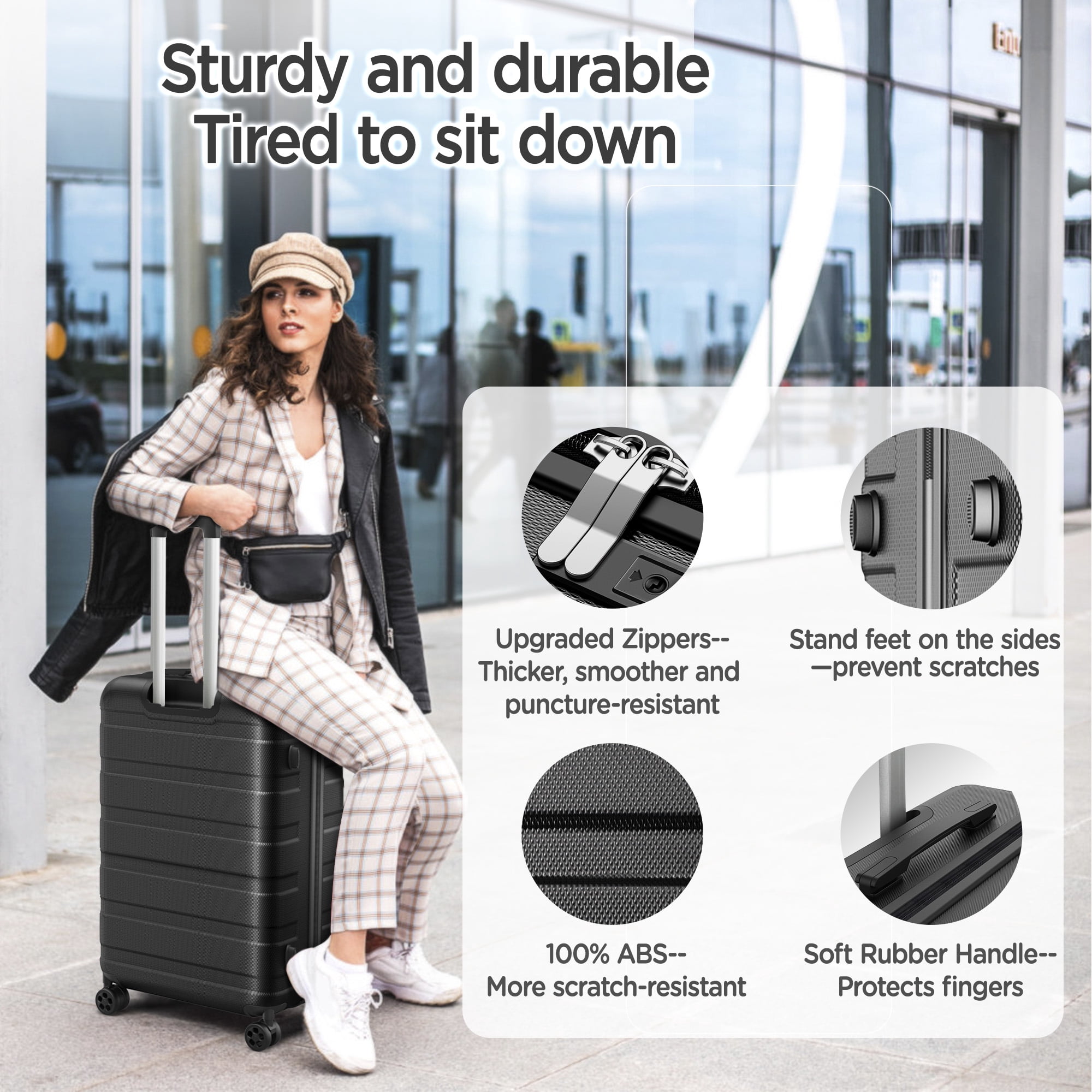 11Pcs Hardshell Luggage Set, Lightweight Suitcases w/ Spinner Wheels, Carry on Luggage, Black