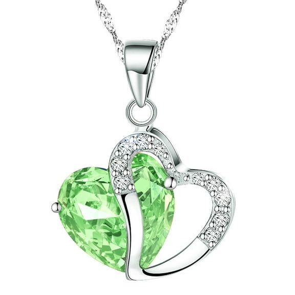 Katgi Fashion Austrian Light Green Crystal Heart Pendant Necklace, 18" Chain