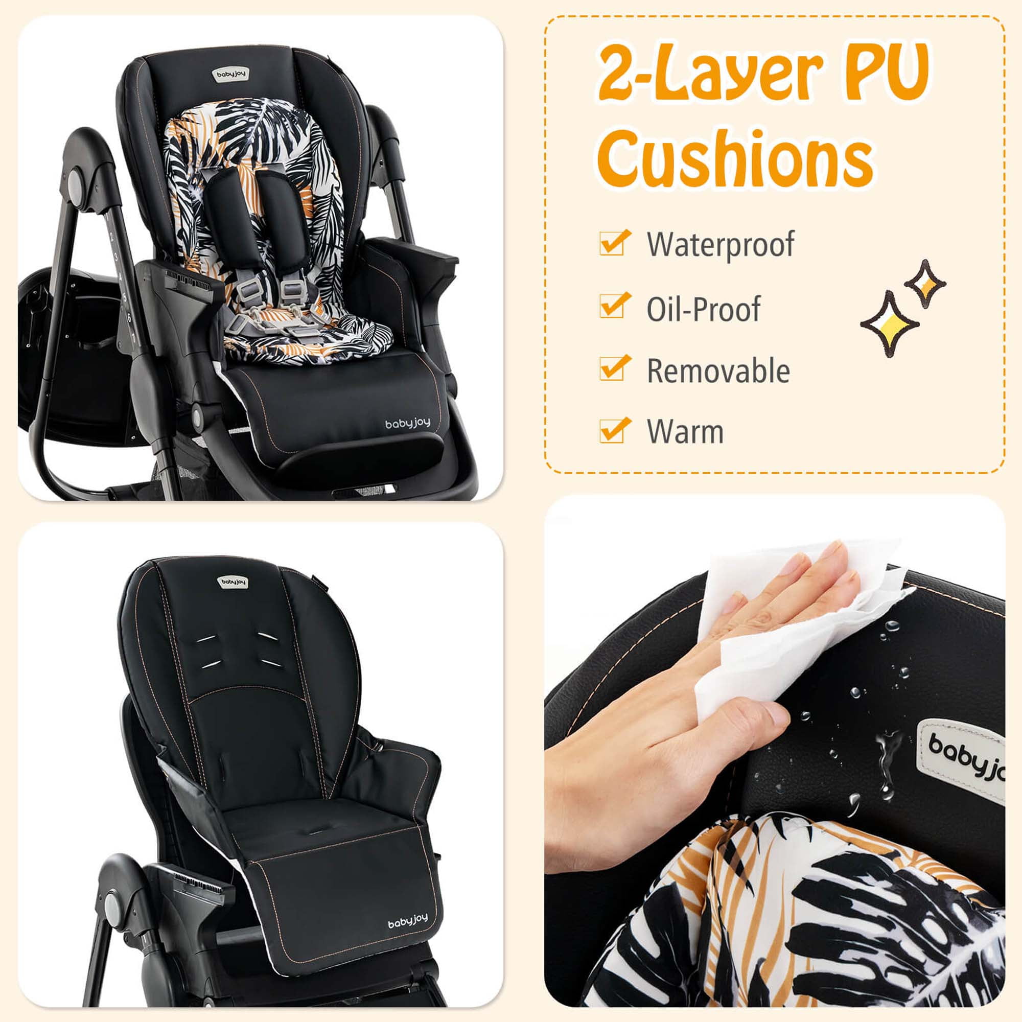 Costway High Chair for Babies & Toddlers with Rolling Wheels Adjustable Height Footrest Black