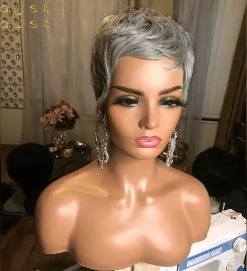 SUCS Grey Short Pixie Cut Bob - 100% Human Hair Wigs For Women and Girls, Wavy Wigs, Glueless