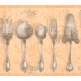 thumbnail image 1 of Kitchen Vintage Tableware Silver Spoons Forks Honey Orange Wallpaper Border Retro Design, Roll 15' x 5.25'', 1 of 3
