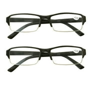2 Packs Mens Womens Rectangle Half Frame Blue Light Blocking Reading Glasses Spring Hinge Readers +1.50
