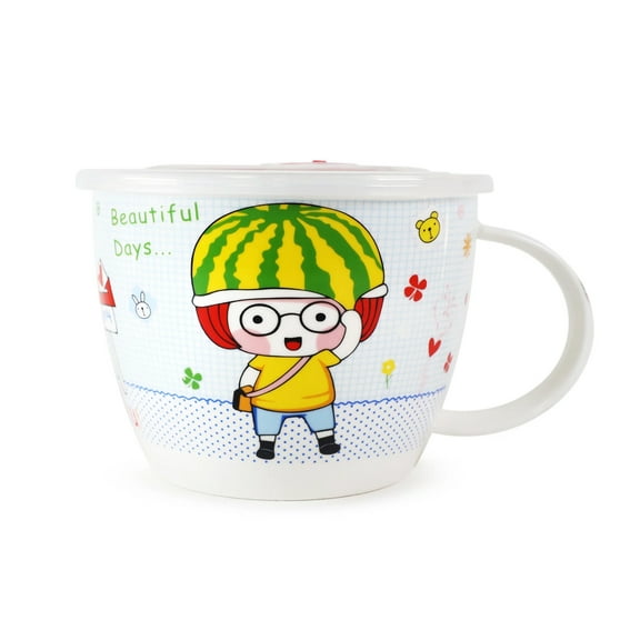 Microwavable Ceramic Noodle Bowl with Handle and Seal Fine Porcelain Cute Design