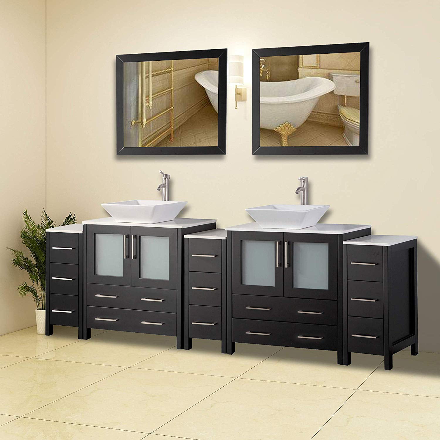 Vanity Art 96" Double Sink Bathroom Vanity Set 13-Drawers, 2-Shelves, 5