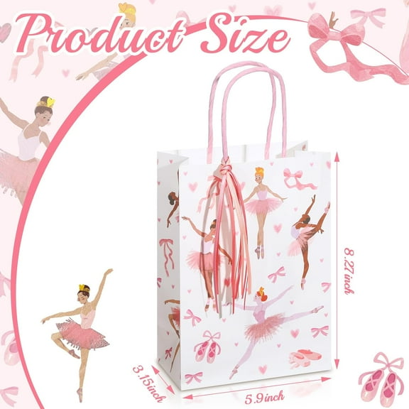 24 Ballerina Gift Bags with Ribbon for Birthday Party,  Shower, Ballet Theme Decor