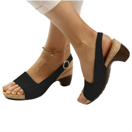

Women\ s Summer Heeled Sandals Adjustable Heel Strap Peep Toes Slide Shoes