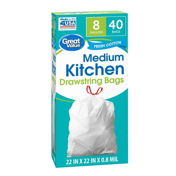 Great Value Medium Tall Kitchen Trash Bags, 8 Gallon, 40 Bags (Fresh