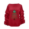 thumbnail image 2 of Yteetum Christmas Sweatshirt for Women Oversized Crewneck Pleated Ruffle Trim Drop Shoulder Pullover Hoodless Sweatshirts Womens Casual Xmas Graphic Print Round Neck Loose Lantern Sleeve Sweatshirts, 2 of 5