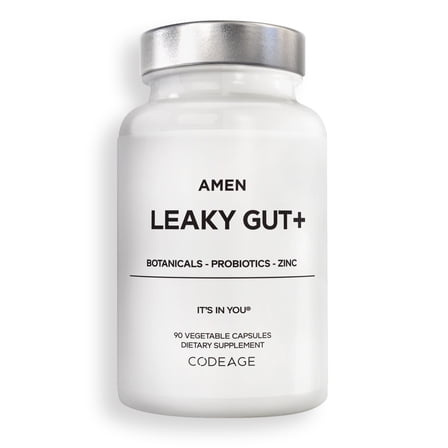 Amen Leaky Gut, L-Glutamine, Zinc, Turmeric, Licorice, Probiotic & Prebiotic Vegan Supplement, 90 ct