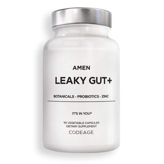 Amen Leaky Gut, L-Glutamine, Zinc, Turmeric, Licorice, Probiotic & Prebiotic Vegan Supplement, 90 ct