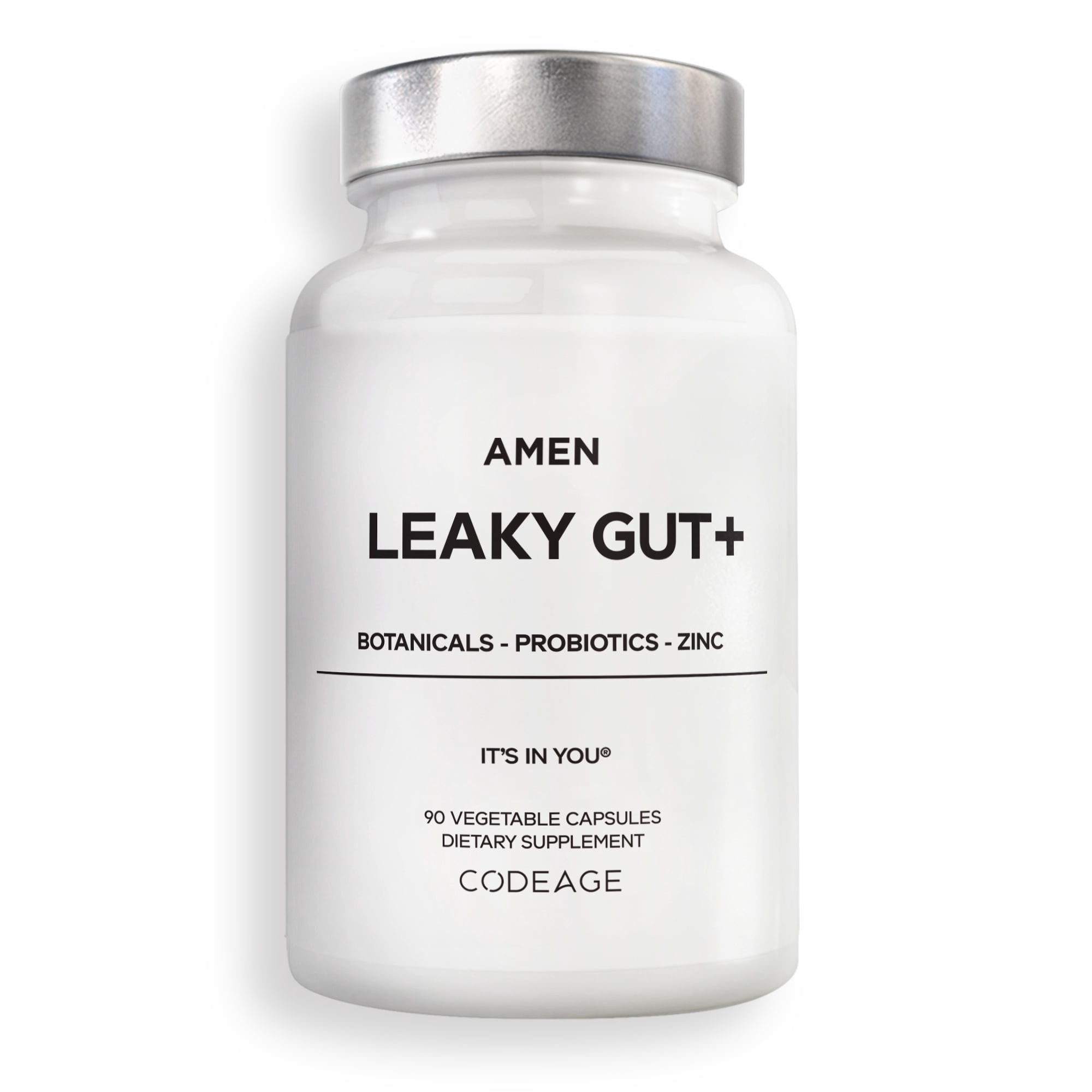 Amen Leaky Gut, L-Glutamine, Zinc, Turmeric, Licorice, Probiotic & Prebiotic Vegan Supplement, 90 ct