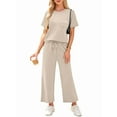 thumbnail image 2 of Women'S Leisure Travel Vacation Wear Two-Piece Suit Short Sleeve Wide Leg Pants Casual Suit Apricot S, 2 of 6