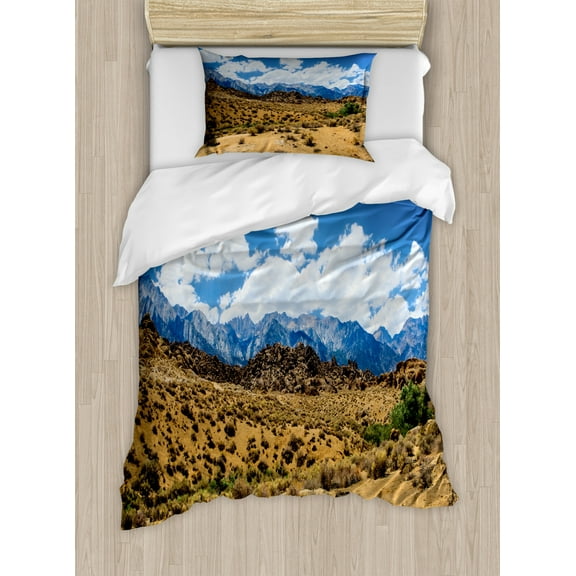 Alabama Duvet Cover Set Twin Size, Landscape of Barren Lands of Nevada Mountains with Rock Formations on the Slopes, Decorative 2 Piece Bedding Set with 1 Pillow Sham, Multicolor, by Ambesonne