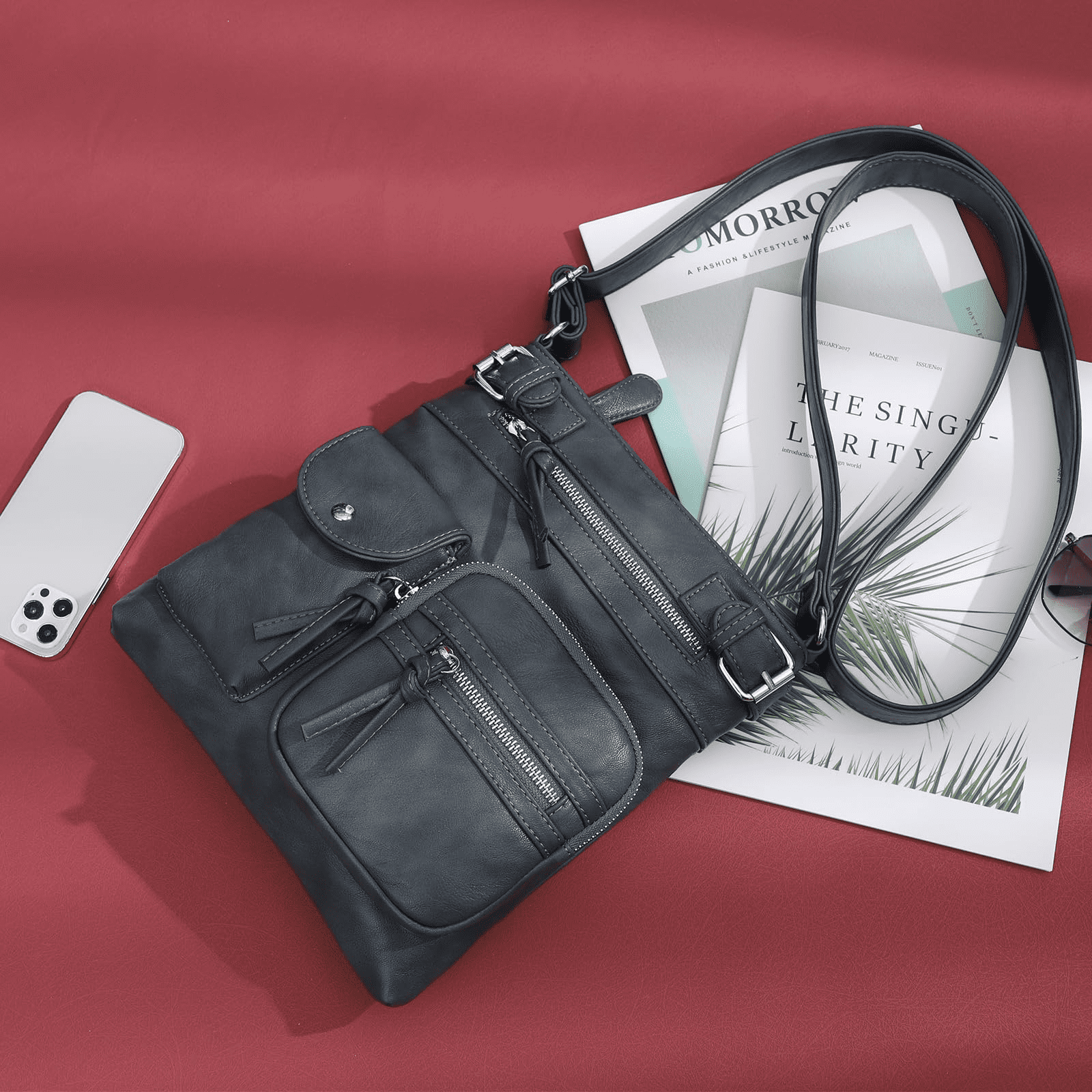 KL928 Crossbody Bags for Women Multi Pocket Shoulder Bags Medium Travel Purses  Soft PU Leather