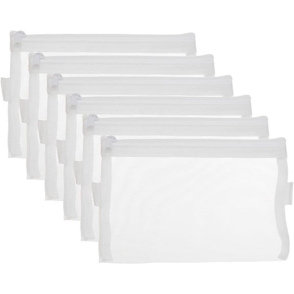 HYFAN Zipper Files Bag Breathable Transparent Mesh Documents Pocket Pouch Storage For Office School Supplies (White, A4 Size, Pack Of 6)