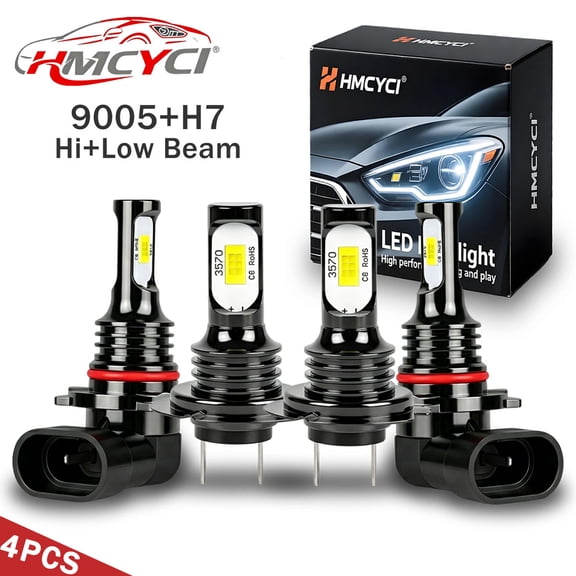 4pcs 9005 H7 LED Headlight High Low Beam Combo Bulbs Kits Super Bright 6000K White 8000LM 40W