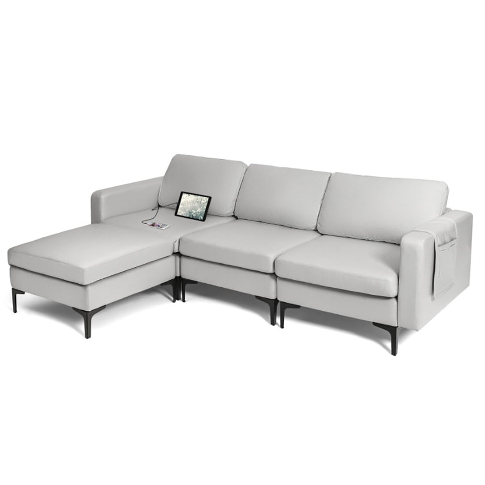 Finihen L-shaped Sectional Sofa Couch, Convertible Sectional Sofa, Modular L-shaped Sectional Sofa with Reversible Chaise and 2 USB Ports, for Living Room, Light Gray Finihen L-shaped Sectional Sofa Couch, Convertible Sectional Sofa, Modular L-shaped Sectional Sofa with Reversible Chaise and 2 USB Ports, for Living Room, Light Gray