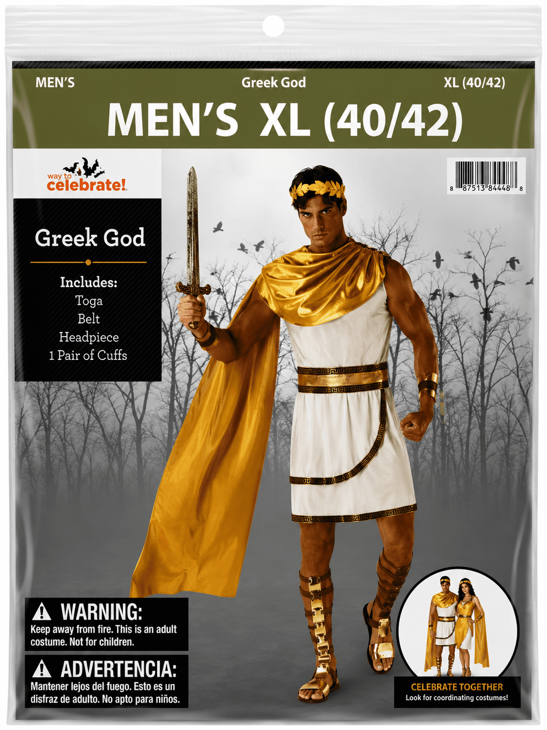 Greek God Halloween Costume for Adults, Men's Size XL (40/42), by Way to Celebrate