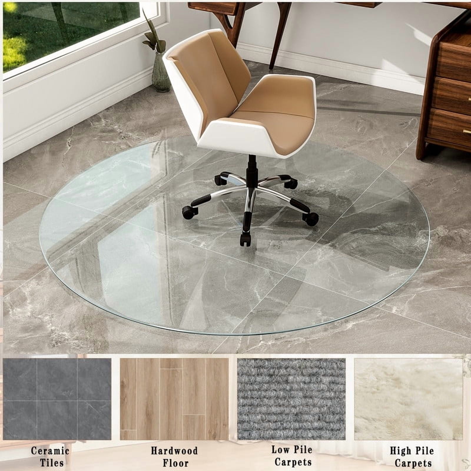 Mirrasia 46" Round Tempered Glass Floor Mat Heavy Duty Hard Office Chair Mat,Clear