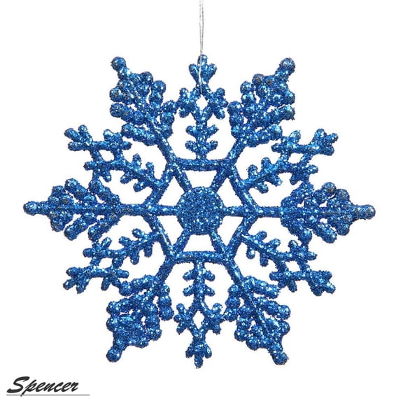 SpencerToys Blue Glitter Snowflake Plastic Christmas Decorative Accent Ornaments, 24 Count (4")