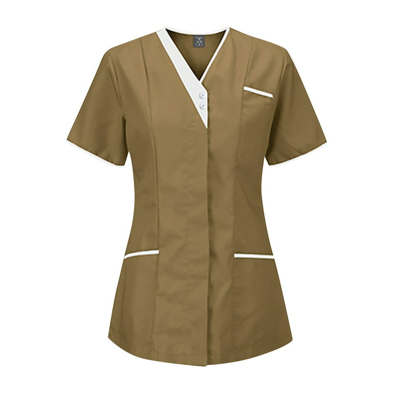 Bseka Scrubs Shirts with Pockets Casual Plus Size Womens Tops Short Sleeve  Loose Cute Nurse Uniforms Tees Working Scrub Tops 