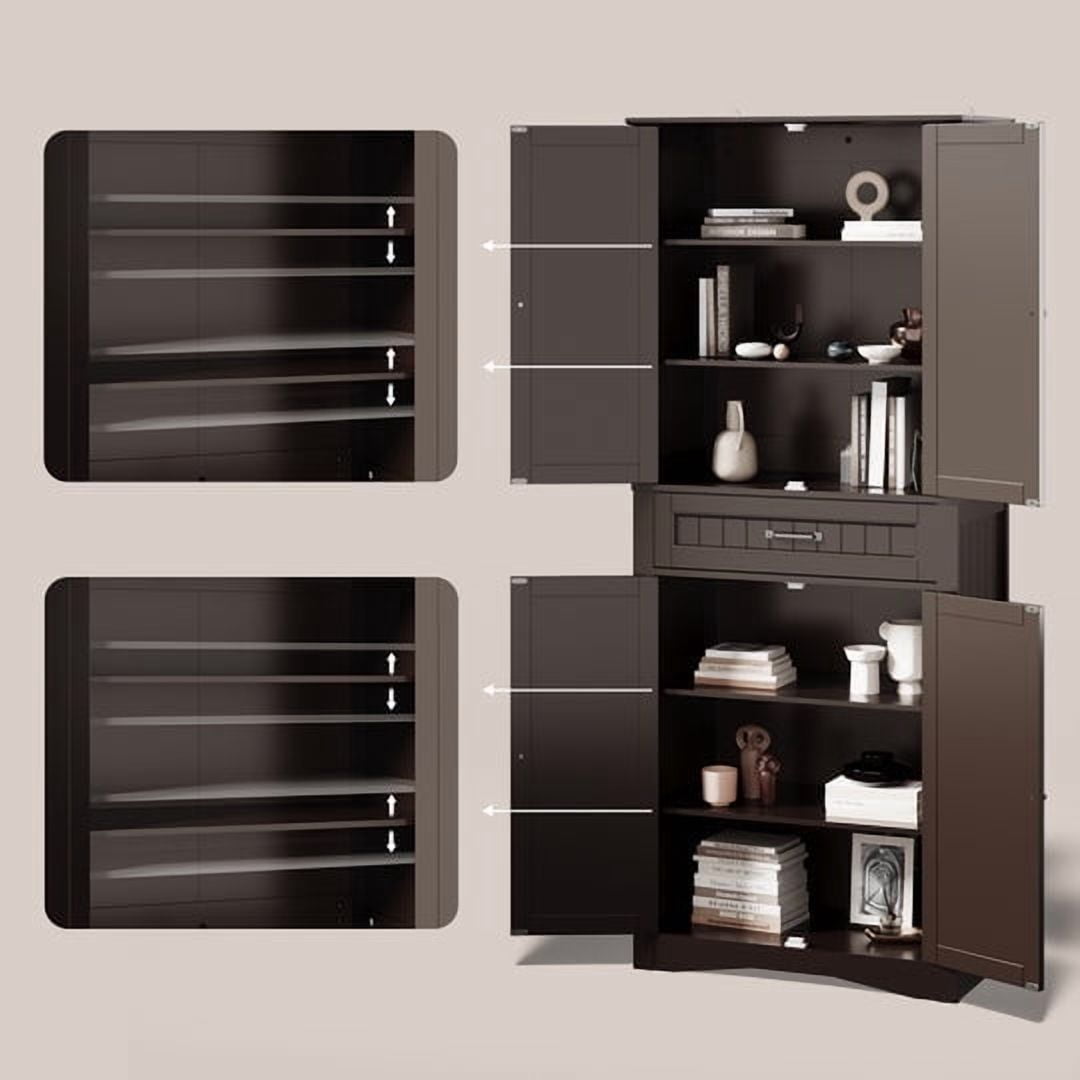 Aiho 71'' Kitchen Pantry Storage Cabinet, Freestanding Storage Cabinet with 4 Doors and 4 Adjustable Shelves for Kitchen, Bathroom, Living Room - Brown