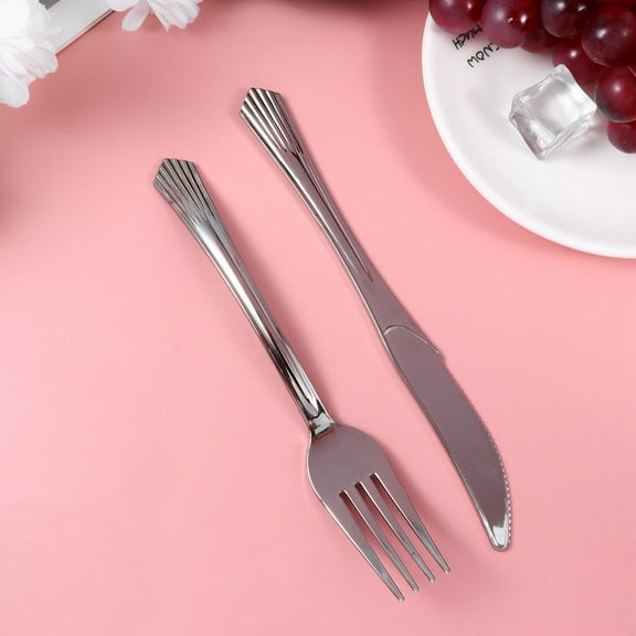 Milisten 1 Set of 60pcs Disposable Tableware Plastic Cutlery Party Supplies for Wedding Festival (Cutter Fork Spoon for Each 20pcs)