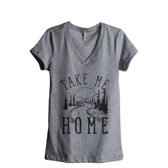 Take Me Home Country Road Women's Fashion Relaxed V-Neck T-Shirt Tee Heather Grey Small