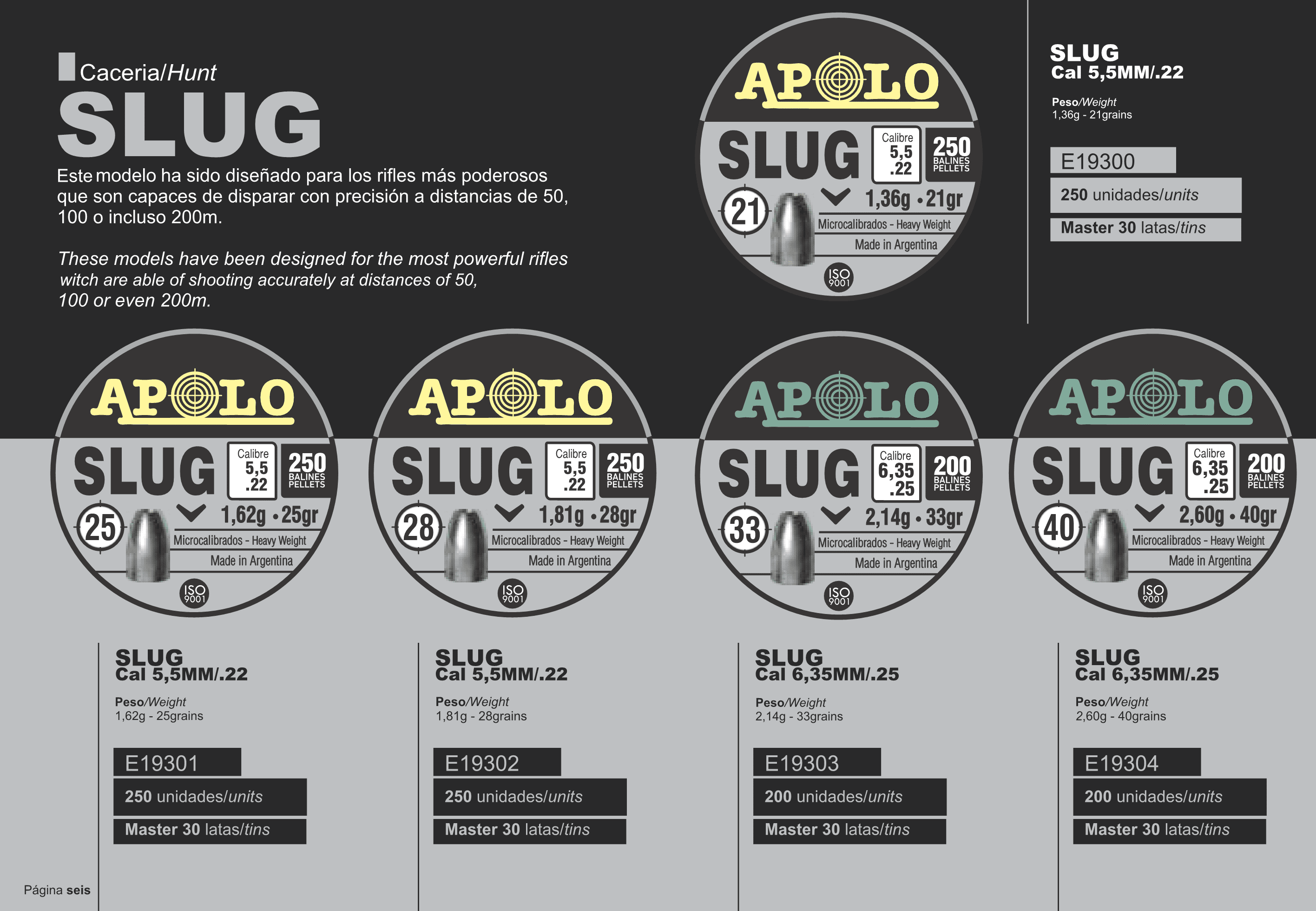 Apolo Slug Airgun Pellets .25 Caliber 33 Grain Ammunition, 200 per Pack