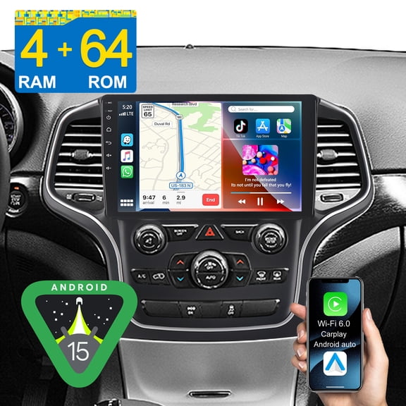 Asure 10.1" Android 15 Stereo 4 64GB Car Radio for Jeep Grand Cherokee Trackhawk WK2 2014-2020 (5" OEM Screen) with CarPlay/Android Auto/GPS Navi/Wi-Fi/BT 5.4