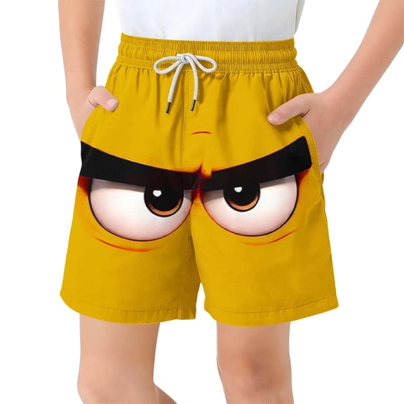 ZACPNCV Boys Swim Trunks Funny Cartoon Face Print Quick Dry Beach Shorts Kids Casual Board Shorts Summer Pool Vacation