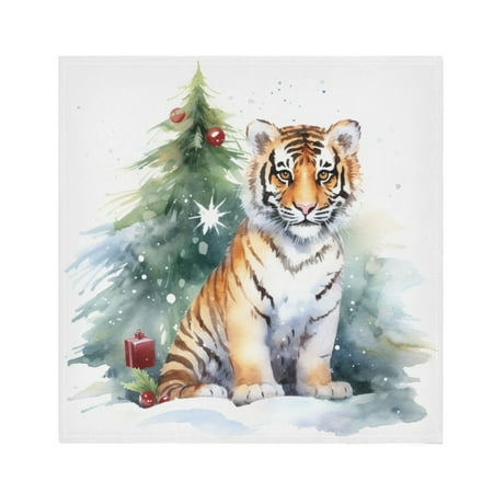 

JSTEL Tiger Christmas Cloth Napkins Set of 1 20x20 Inch Washable and Reusable Napkin for Decoupage Dinner Party Everyday Use