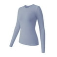 thumbnail image 2 of WNEGSTG Long Sleeve Shirts for Women Leisure Tight Elastic Solid Round Neck T Shirt Top Blue, 2 of 4
