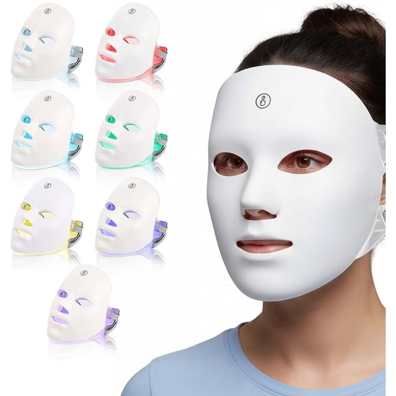 Morfone Red Light LED Face Mask Adjustable Brightness with 7 Color Led, Cordless Red Light Mask for At Home & Travel
