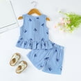 thumbnail image 4 of CUZIBR Summer Toddler Baby Girls 2 Piece Sets Sleeveless Striped Prints Cute Bow Crewneck Ruffles Trim Tank Top Blouse Shorts Breathable Stylish Lightweight Outfits,Blue,9-12 Months, 4 of 6
