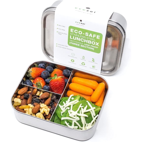 Stainless Steel Lunch Box, 3 Compartment Leak Proof, 24 Oz