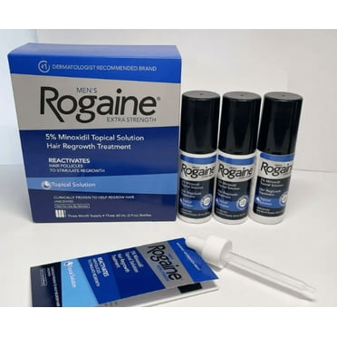 Extra Strength Hair Loss & Re growth Treatment for Men, Unscented, 2 fl oz, 3 Piece