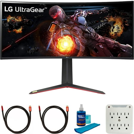 LG 34GP950G-B 34 inch UltraGear QHD 3440 x 1440 Nano IPS Curved Gaming Monitor Bundle with 2x 6FT Universal 4K HDMI 2.0 Cable, Universal Screen Cleaner and 6-Outlet Surge Adapter