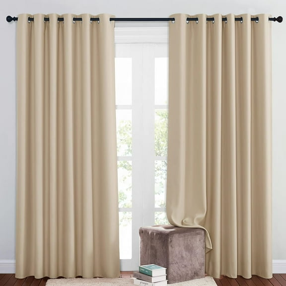 Bedroom Blackout Curtains and Drapes - Window Treatment Thermal Insulated Solid Grommet Blackout Draperies for Bedroom/Living Room (Beige, Set of 2, 80 by 84 Inch)