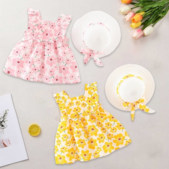 SROBPTY Girls Summer Dress Print Crew Neck Sleeveless Mini Sundress for 0-3 Years