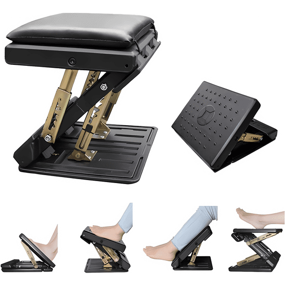 Ymokee Foot Rests, 4 Height Adjustable Soft Car Footstool Under Desk/Car Footrest Business Trip at Work for Improved Circulation and Posture,Home, Office (Black)