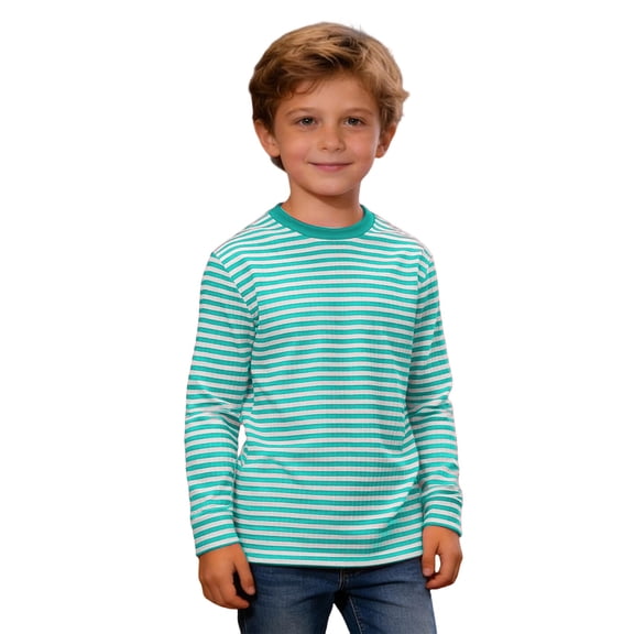Glisme Boys Graphic Tees Long Sleeve Graphic T Shirt With Stripes And Print For Casual Comfort Mint Green T-Shirt Size 9-10 Years