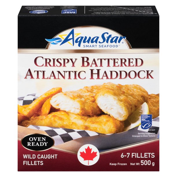 Crispy Battered Oven Ready Atlantic Haddock, Wild Caught Fillets, 500g